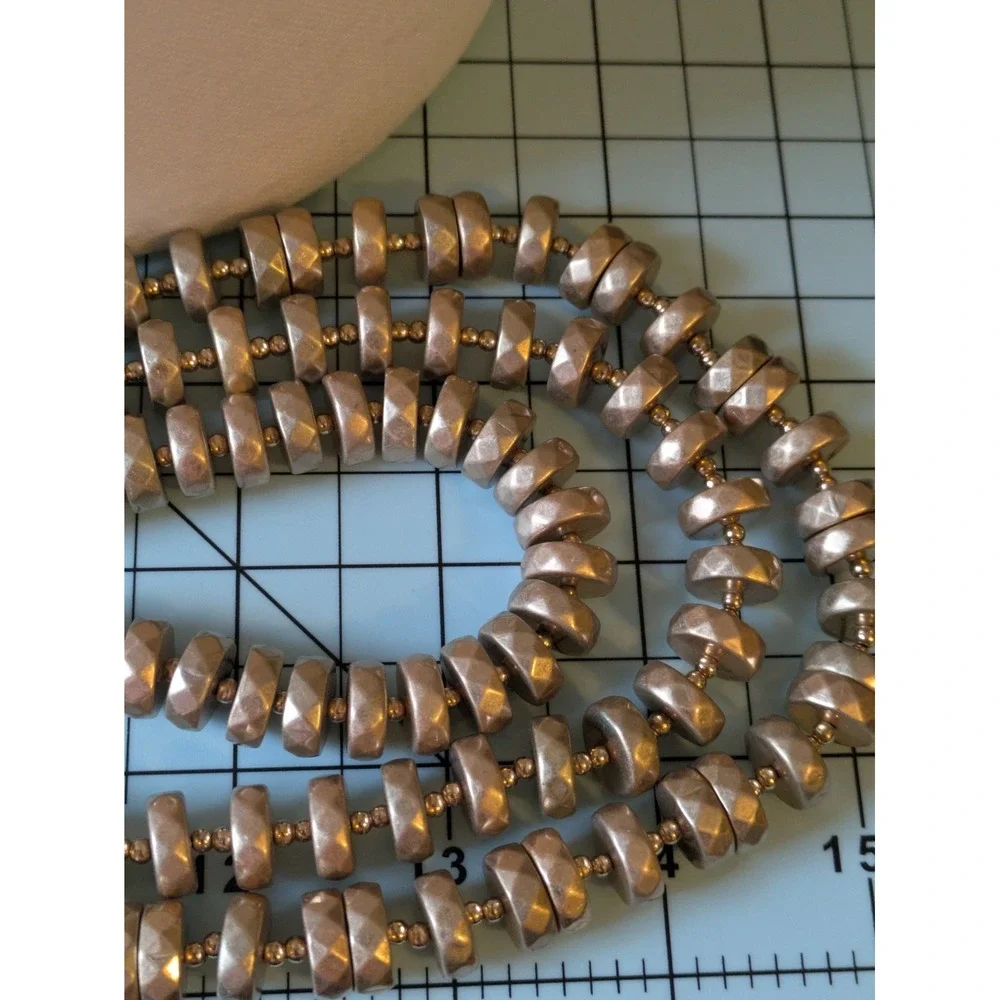 Chicos Multi Strand Statement Necklace In Matte Gold Tone Chunky Round Discs 26